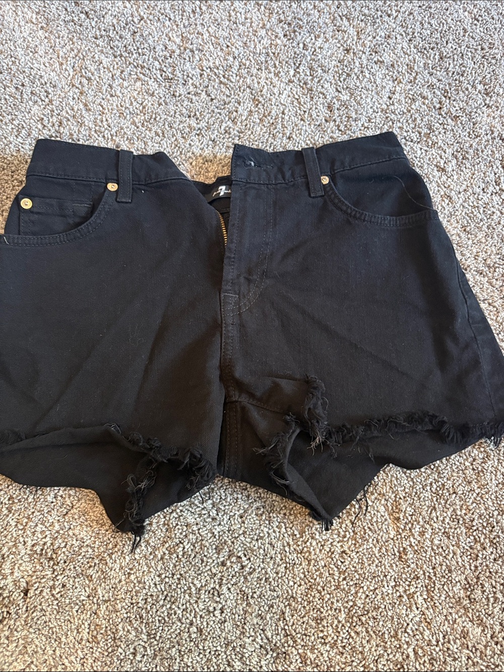 7 For All Mankind Black Distressed High-Rise Denim Shorts